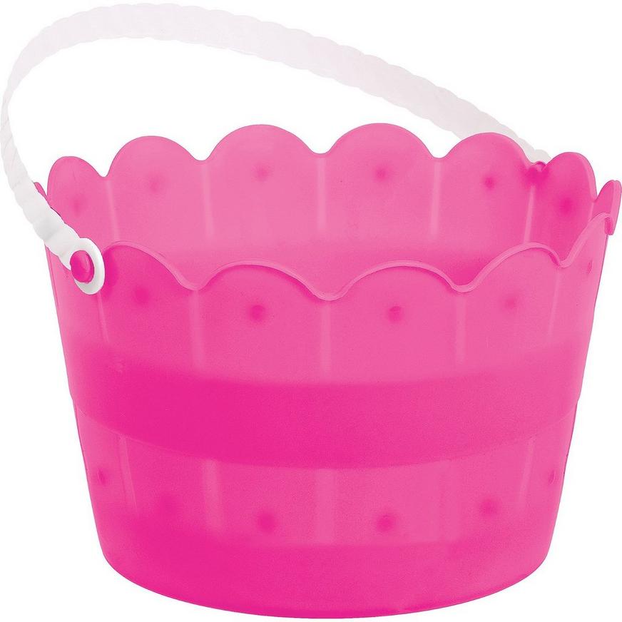 Bright Pink Plastic Scalloped Easter Bucket
