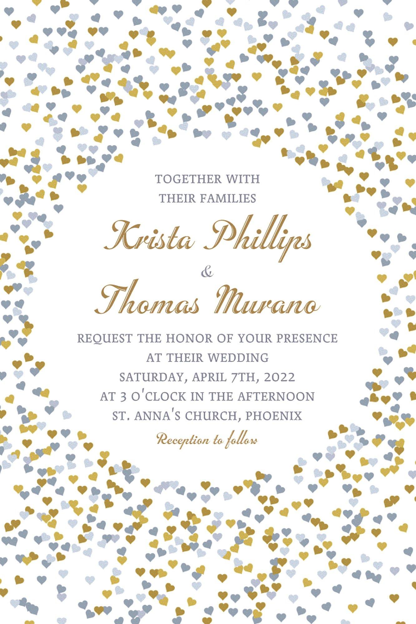 Custom Bunches of Hearts Gold Wedding Invitations