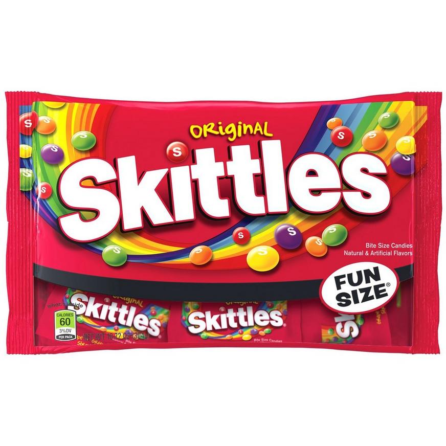 Original Skittles Fun Size Pouches Bag, 21pc - Grape, Green Apple, Lemon, Orange & Strawberry