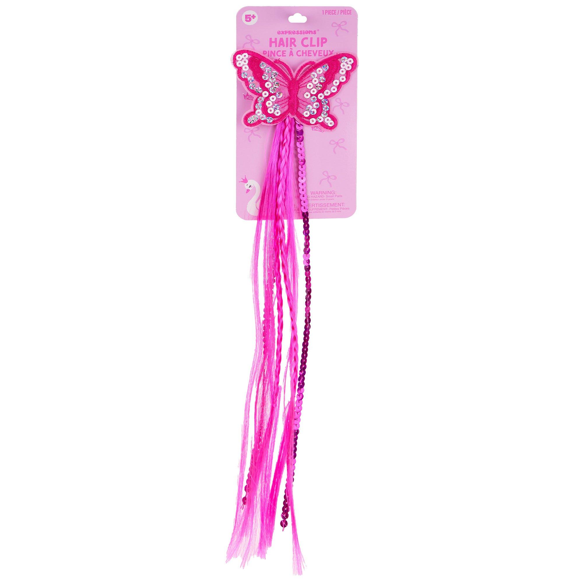 Bright Pink Butterfly Hair Clip with Ribbons