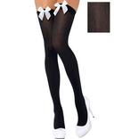 Adult Black Thigh-High Stockings with White Bows