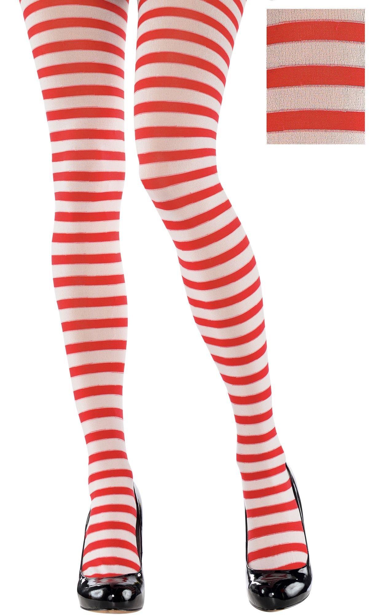 SEXY RED & WHITE STRIPED LEGGINGS FANCY DRESS COTUME