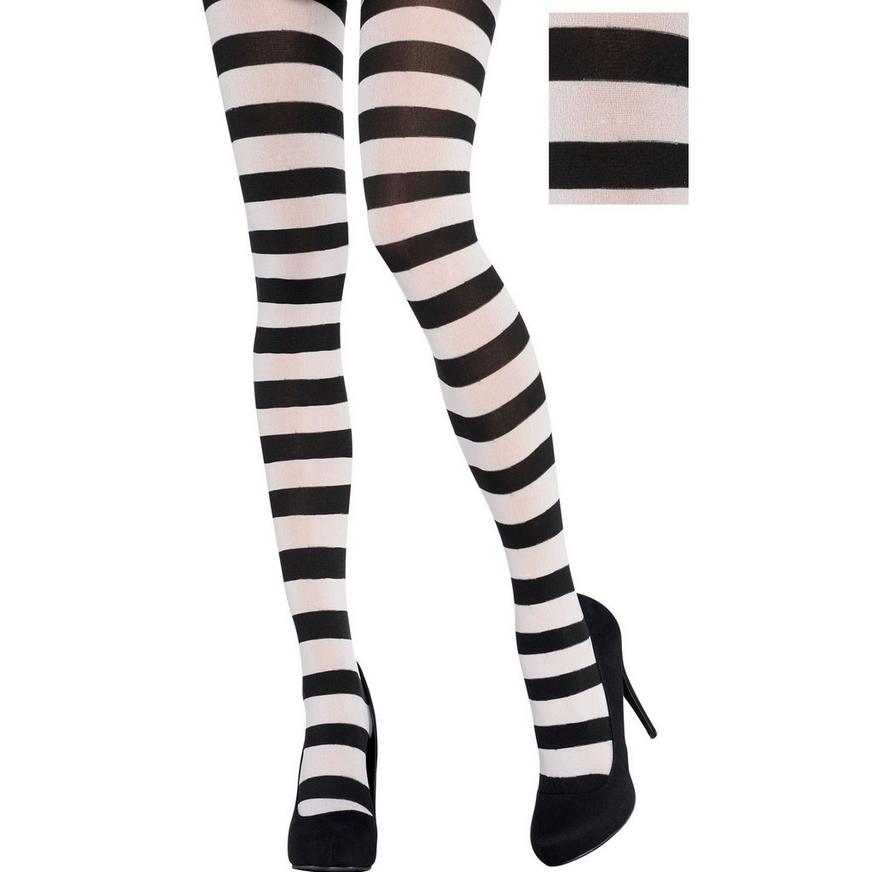 BLACK AND WHITE STRIPED TIGHTS STD OR XL LADIES FANCY DRESS COSTUME ACCESSORY 