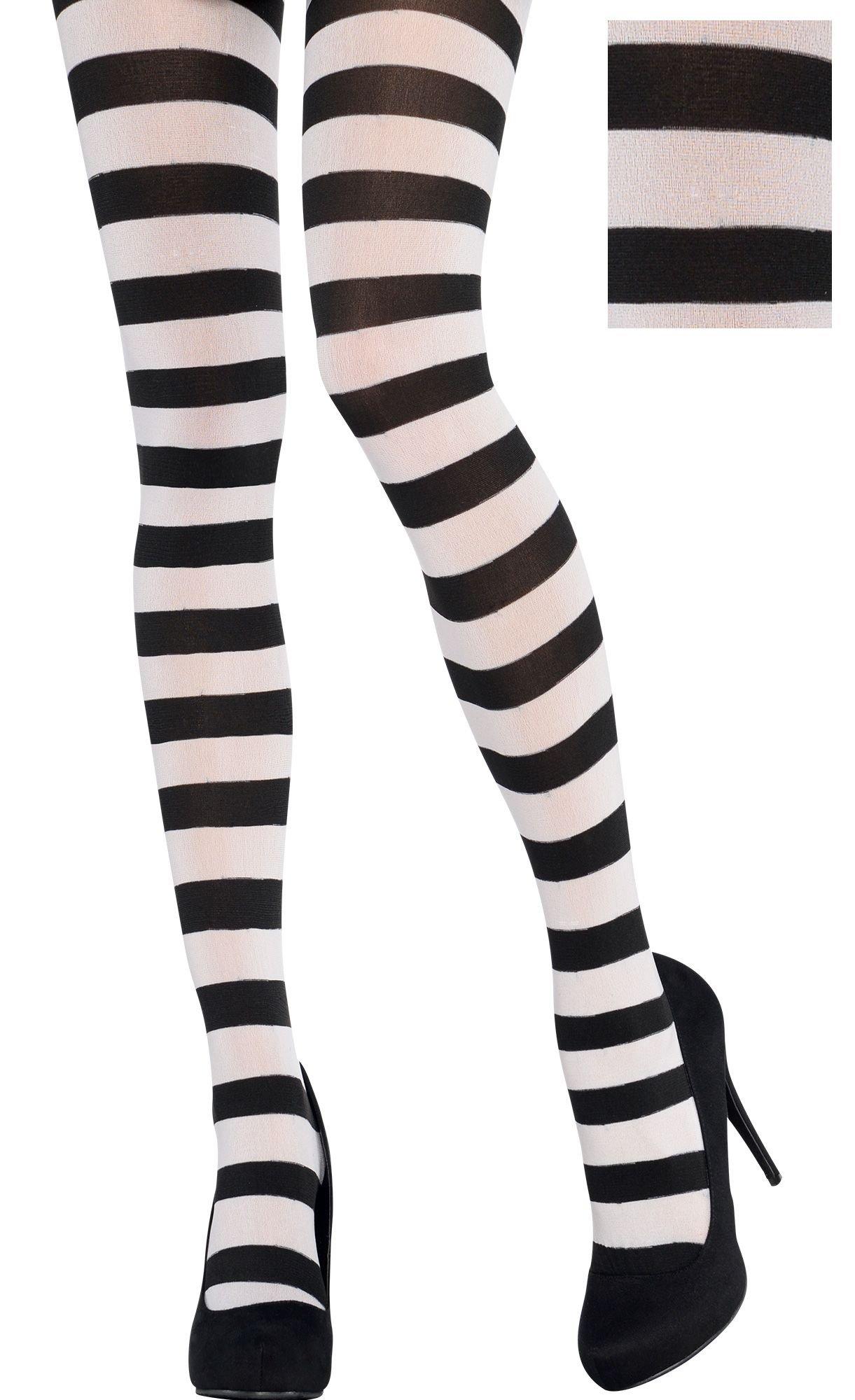 Adult Black And White Striped Tights Party City