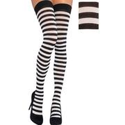 Adult Black & White Striped Thigh-High Stockings | Party City