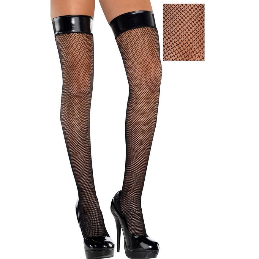 Adult Leather Top Fishnet Thigh-High Stockings