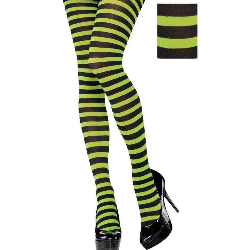 Adult Green & Black Striped Tights