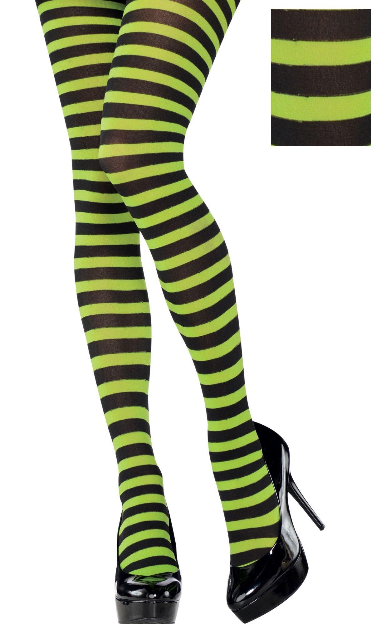 Adult Green & Black Striped Tights