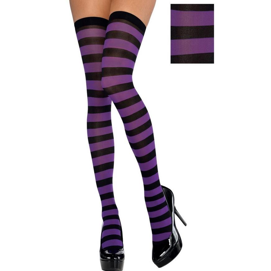 Adult Purple & Black Thigh-High Stockings