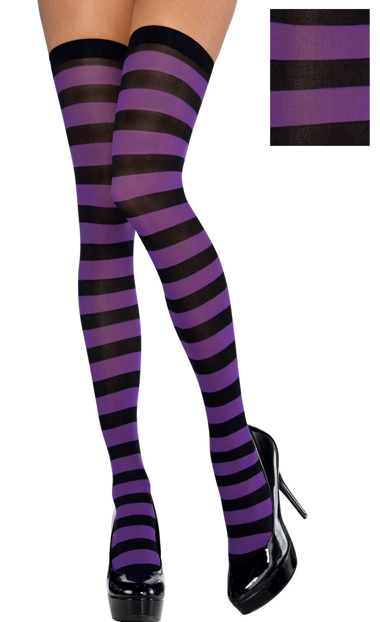 Adult Purple & Black Thigh-High Stockings