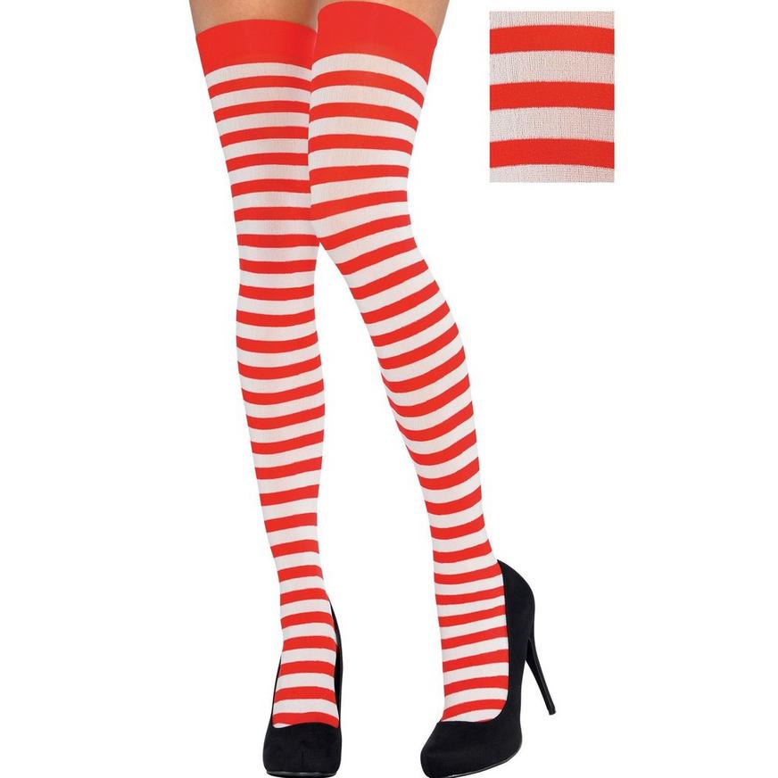 kløft kompensation Akkumulerede Adult Red & White Thigh-High Stockings | Party City