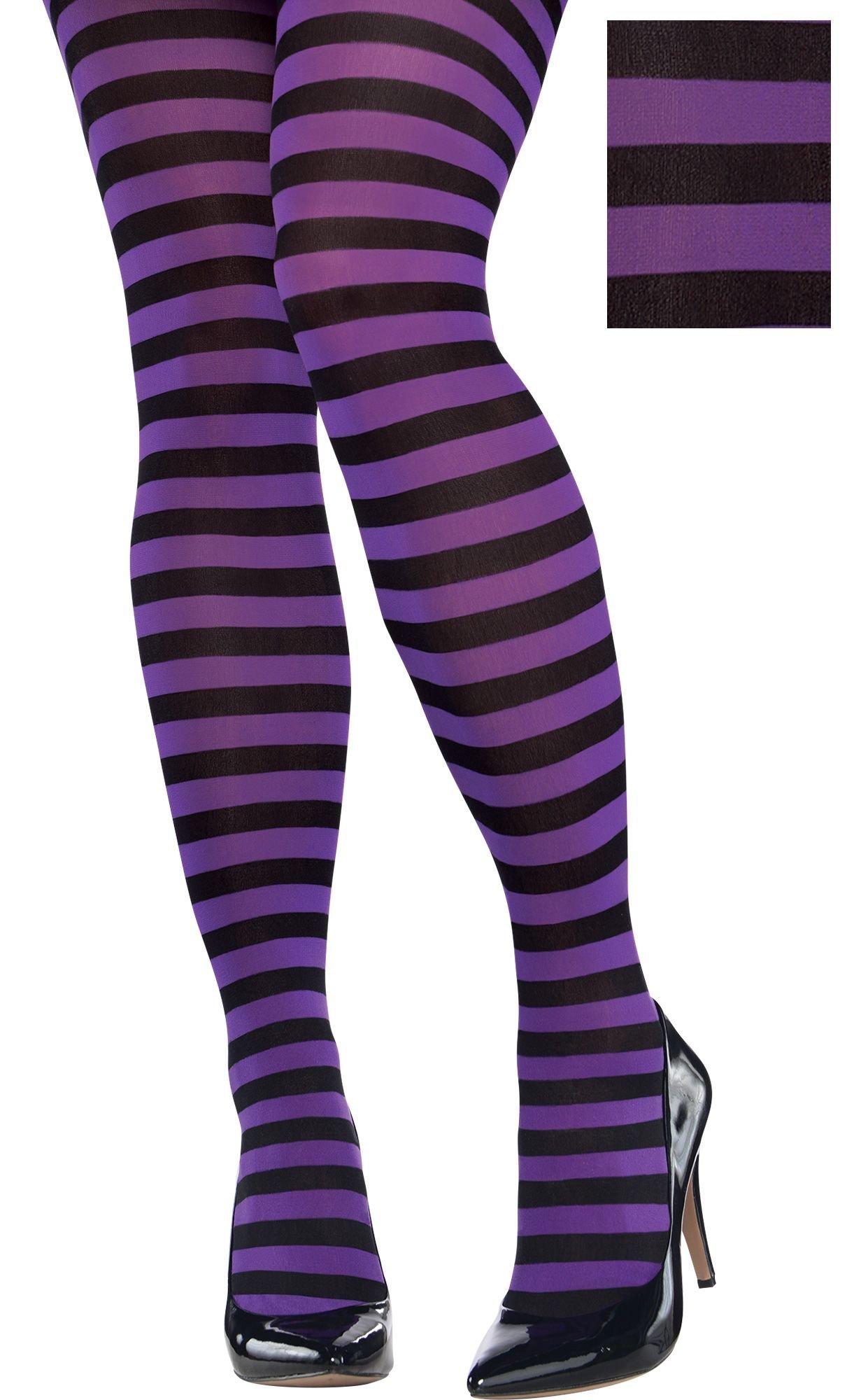 Adult Purple Black Striped Tights Plus Size Party City