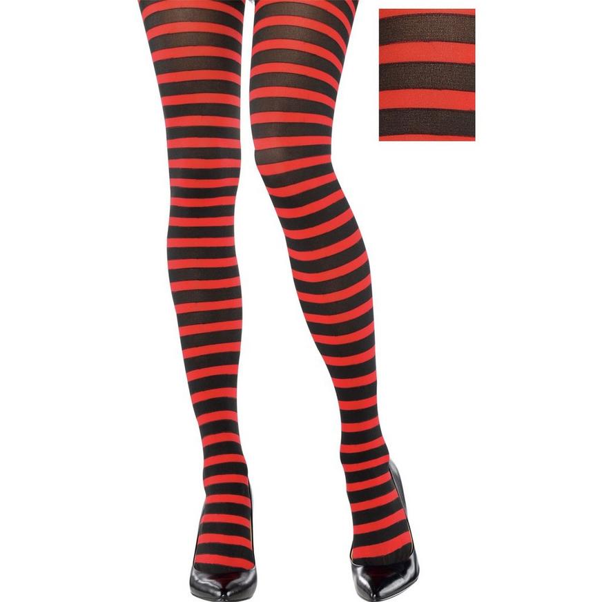 Adult Red & Black Striped Tights