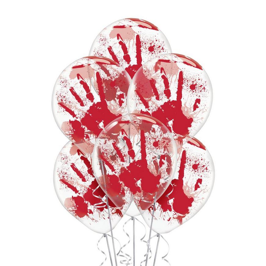 8x Bloody Splats Halloween Latex Balloons Helium Party Decoration Blood Hand 