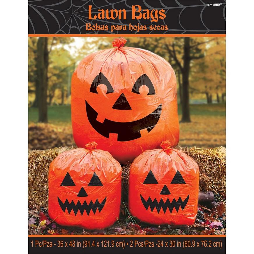 Halloween Lawn Leaf Bags  Large Stuff-a-Pumpkin Halloween & Tie Lot Of 2 