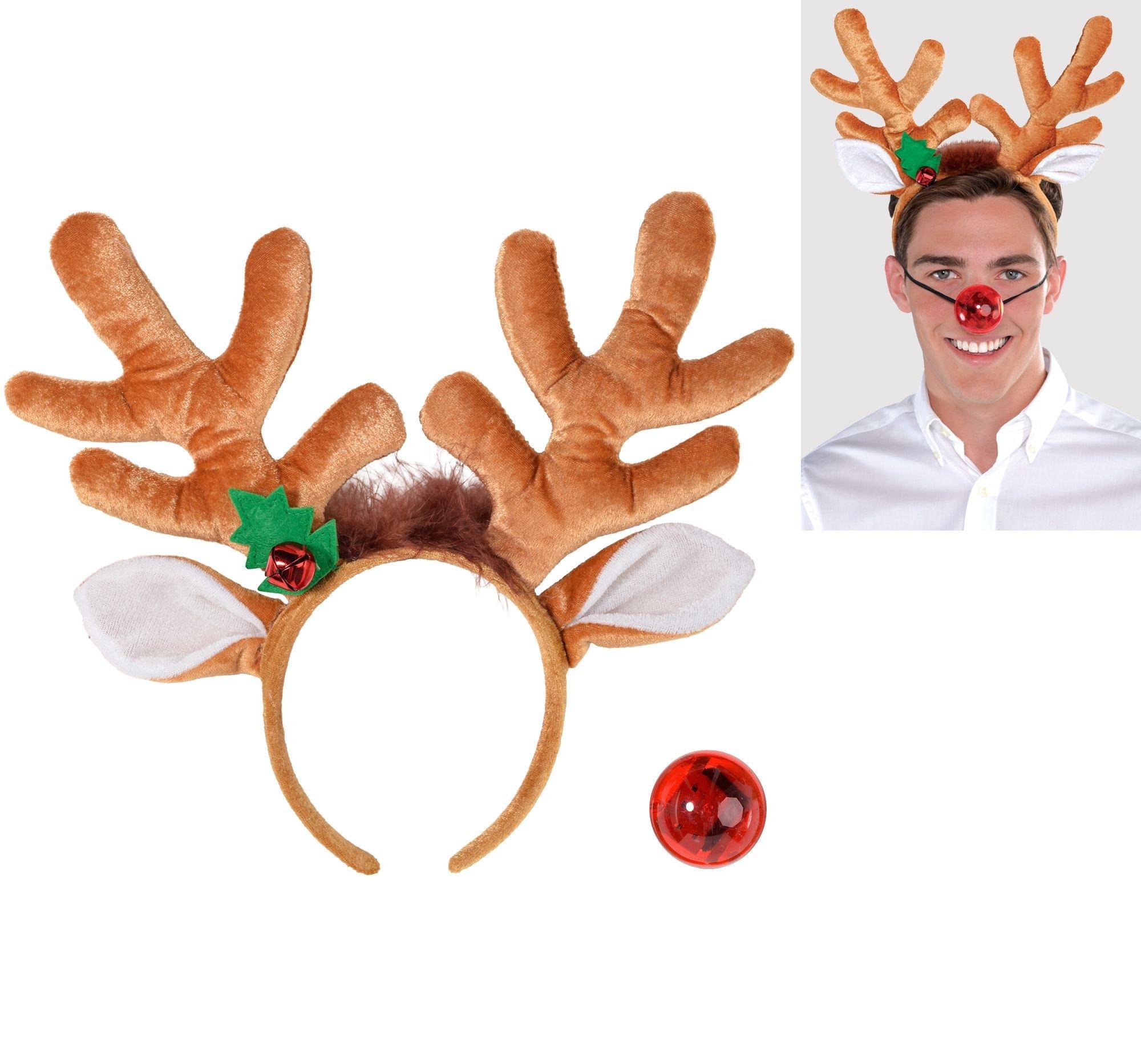 Get Car Plush Reindeer Antlers Red Rudolph Nose Christmas Decoration xMas  Decor