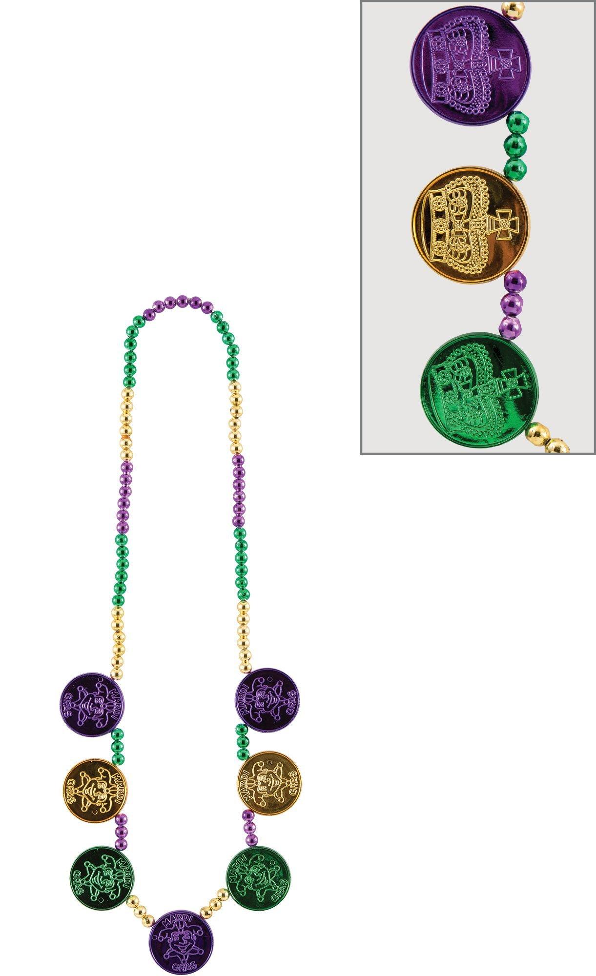 Coin Medallion Mardi Gras Bead Necklace