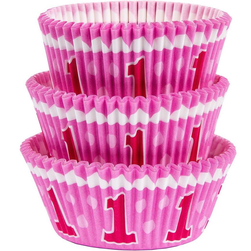 Pink 1st Birthday Baking Cups 75ct