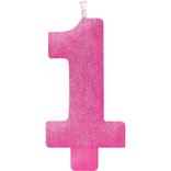 Giant Glitter Pink Number 1 Birthday Candle
