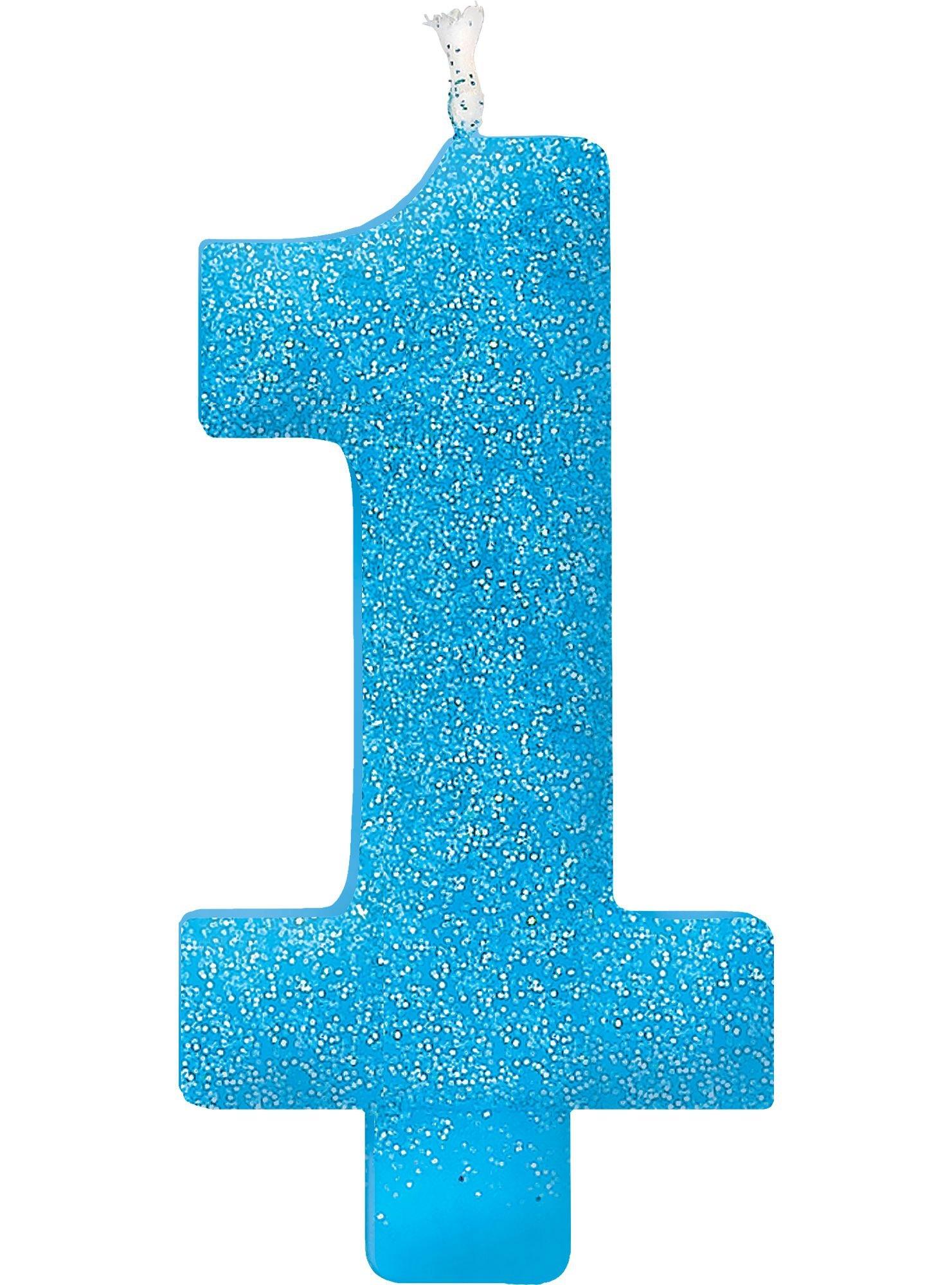 Giant Glitter Blue Number 1 Birthday Candle