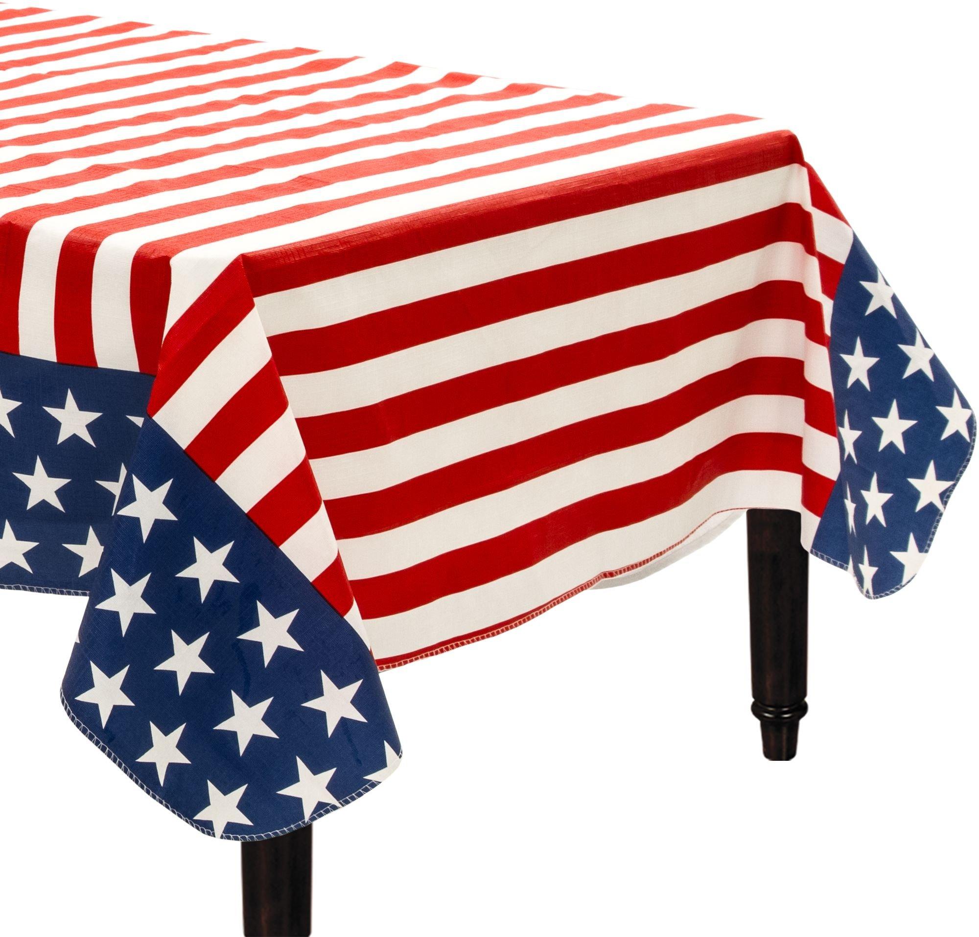 Patriotic American Flag Flannel-Backed Vinyl Tablecloth