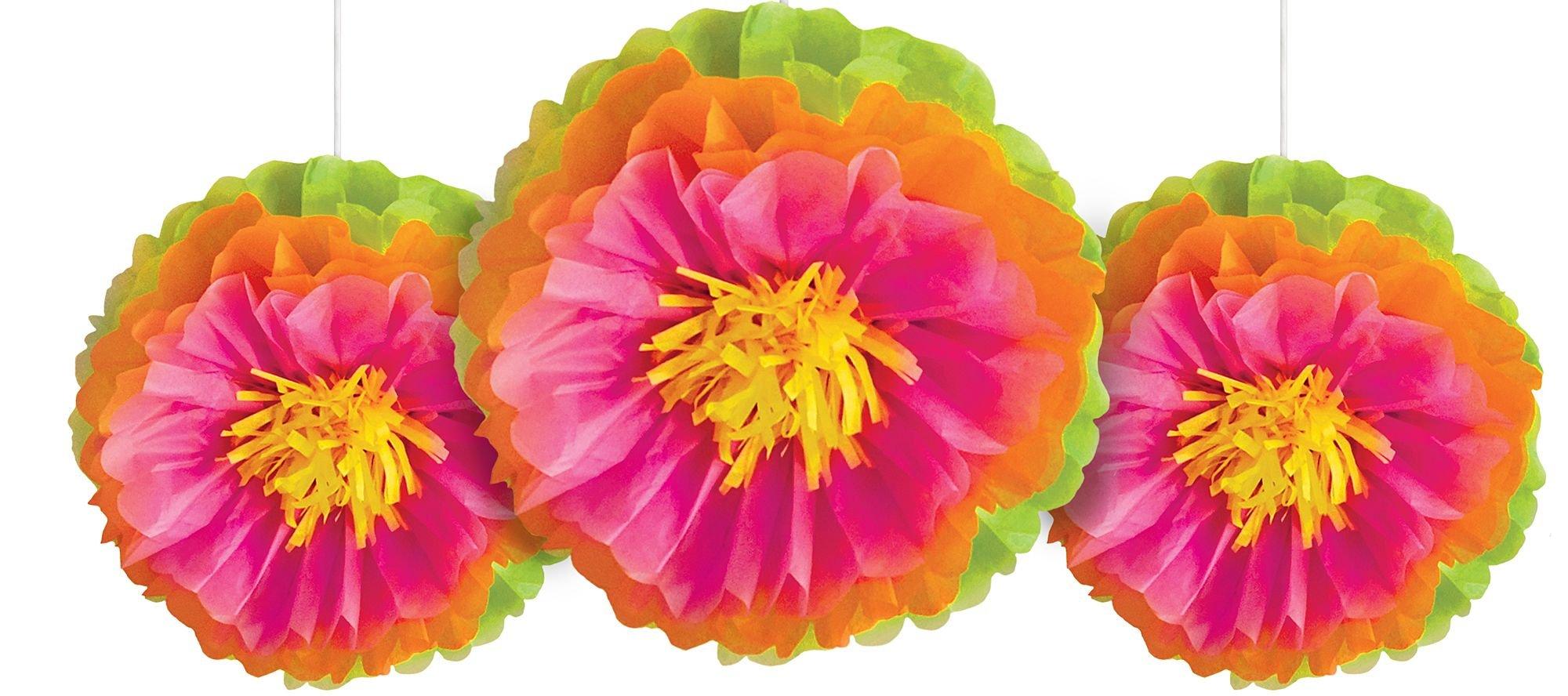 Tropical Flower Tissue Pom Poms 3ct