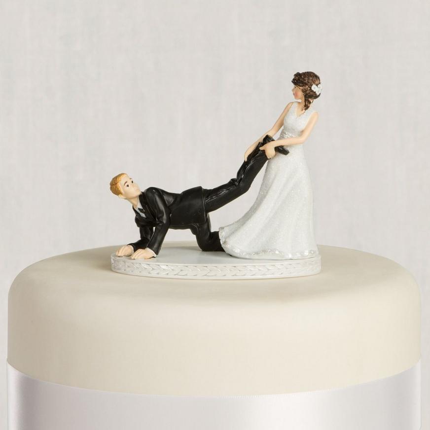 Wedding Party Reception Soccer Ball Sports Bride Dragging Groom Cake Topper 