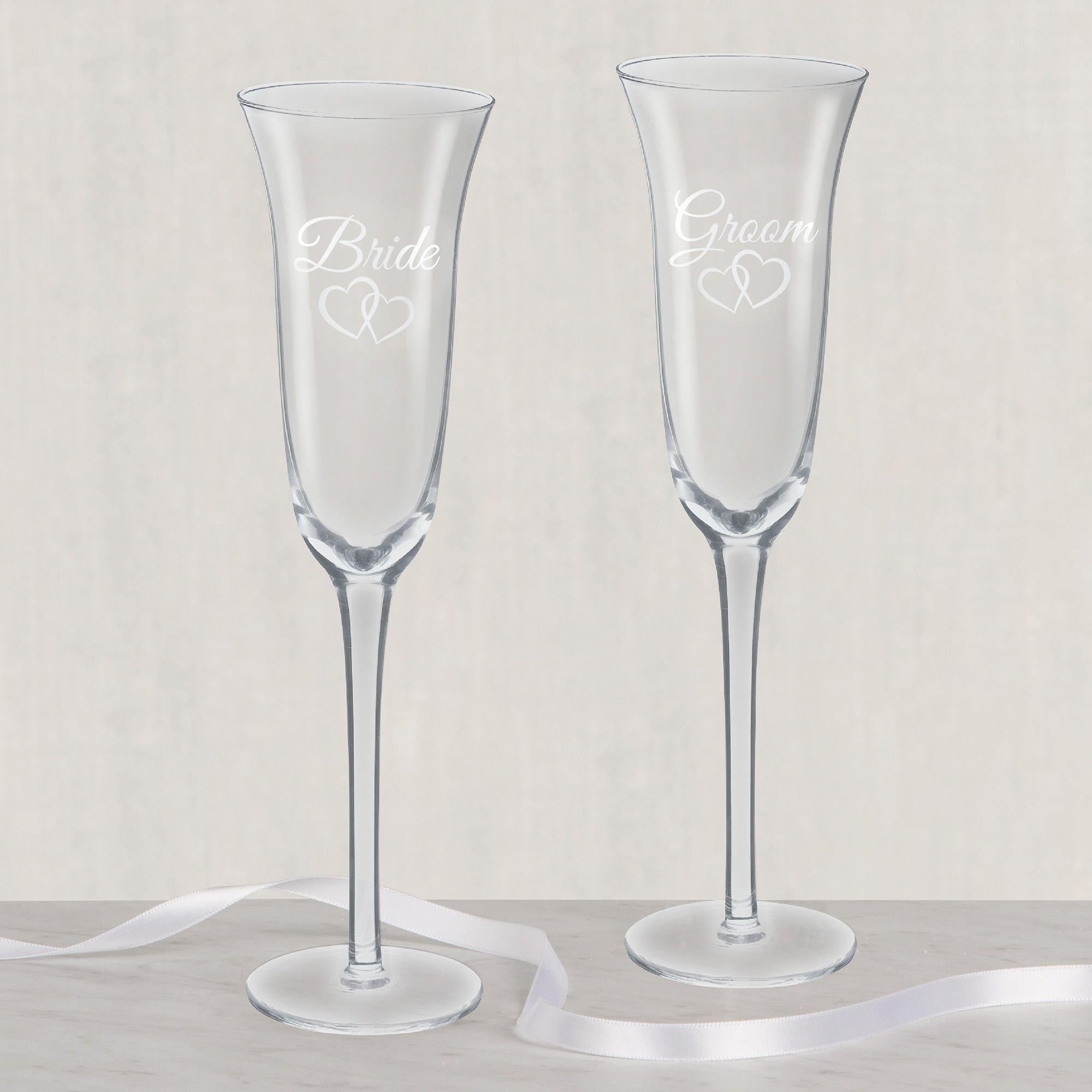 Glasseam Wedding Champagne Flutes Set of 2 Silver Toasting Glasses for  Bride and Groom 