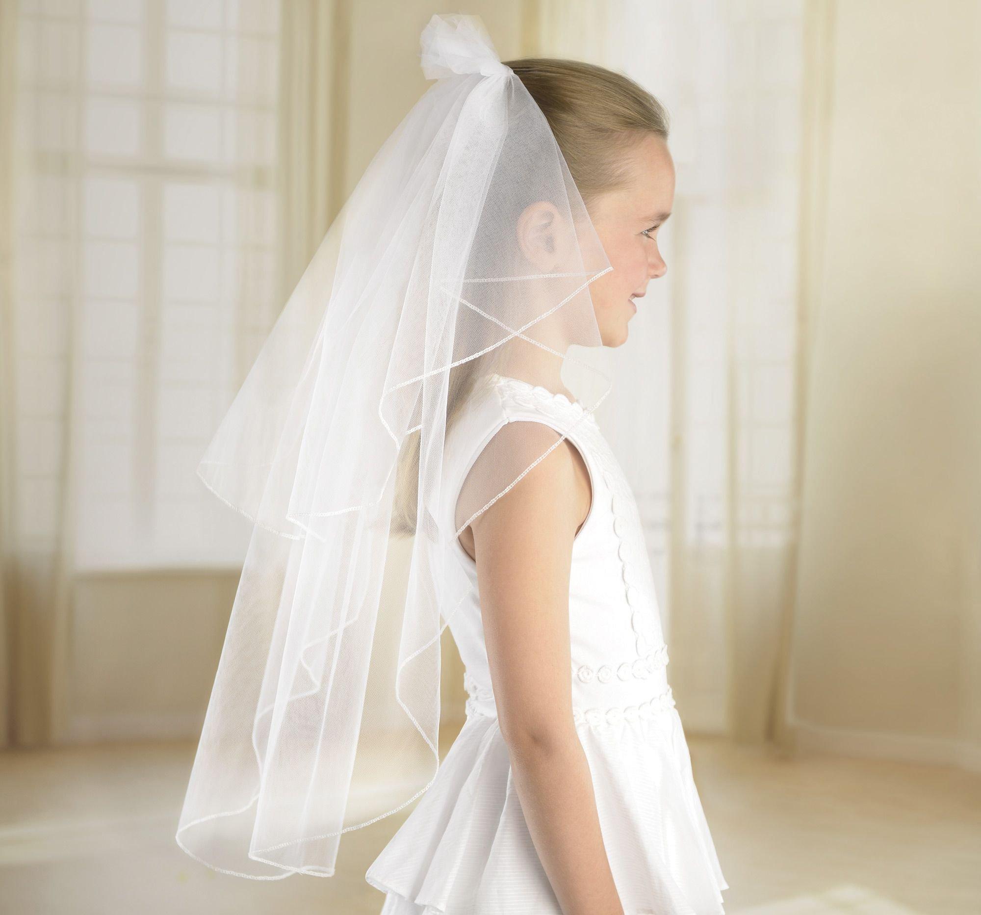 Girls White Double Layer Veil 24in