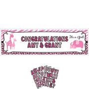 Giant Personalized Pink Safari Girl Baby Shower Banner Kit