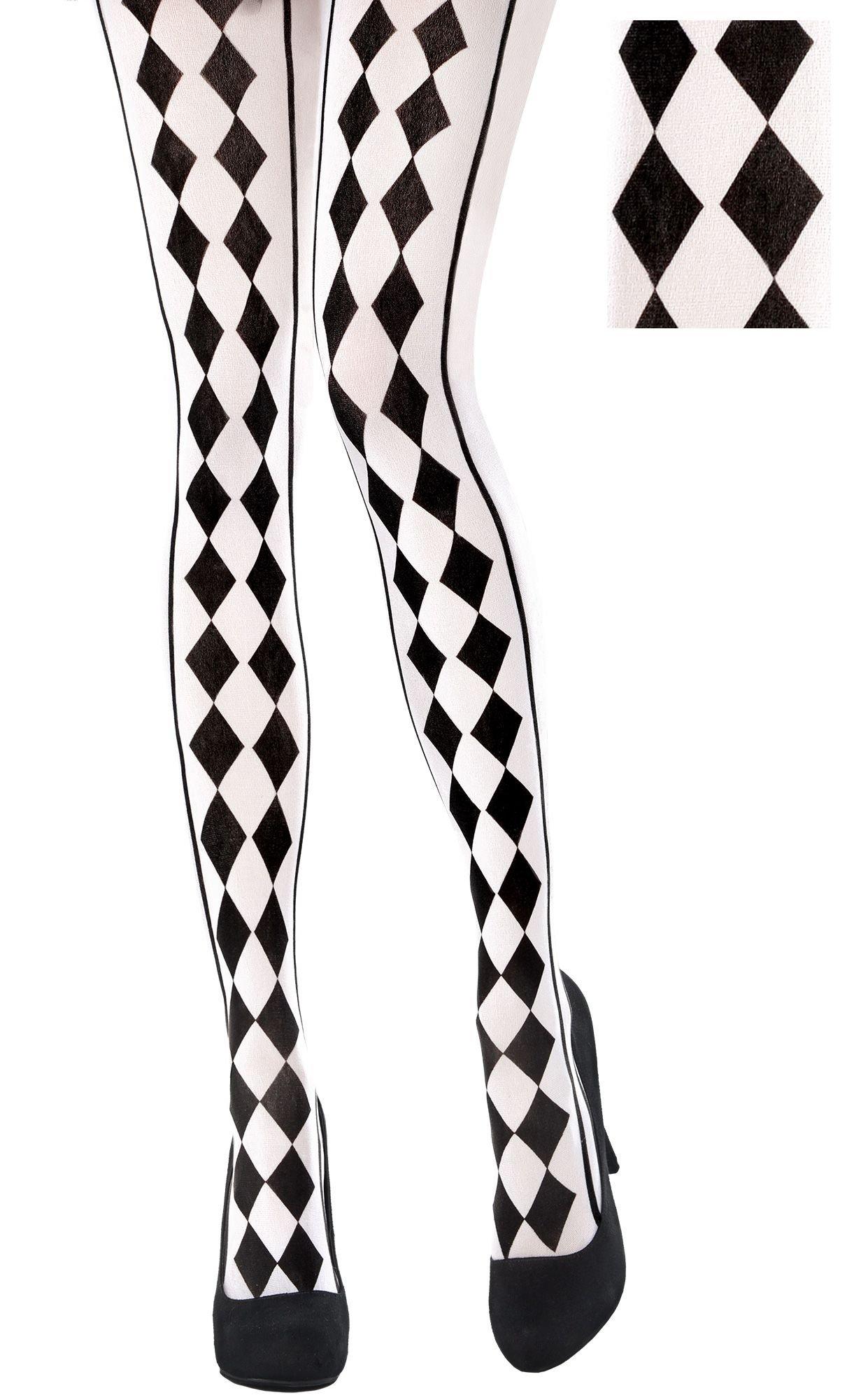 Luxury Divas Black & White Jester Diamond Harlequin Tights at