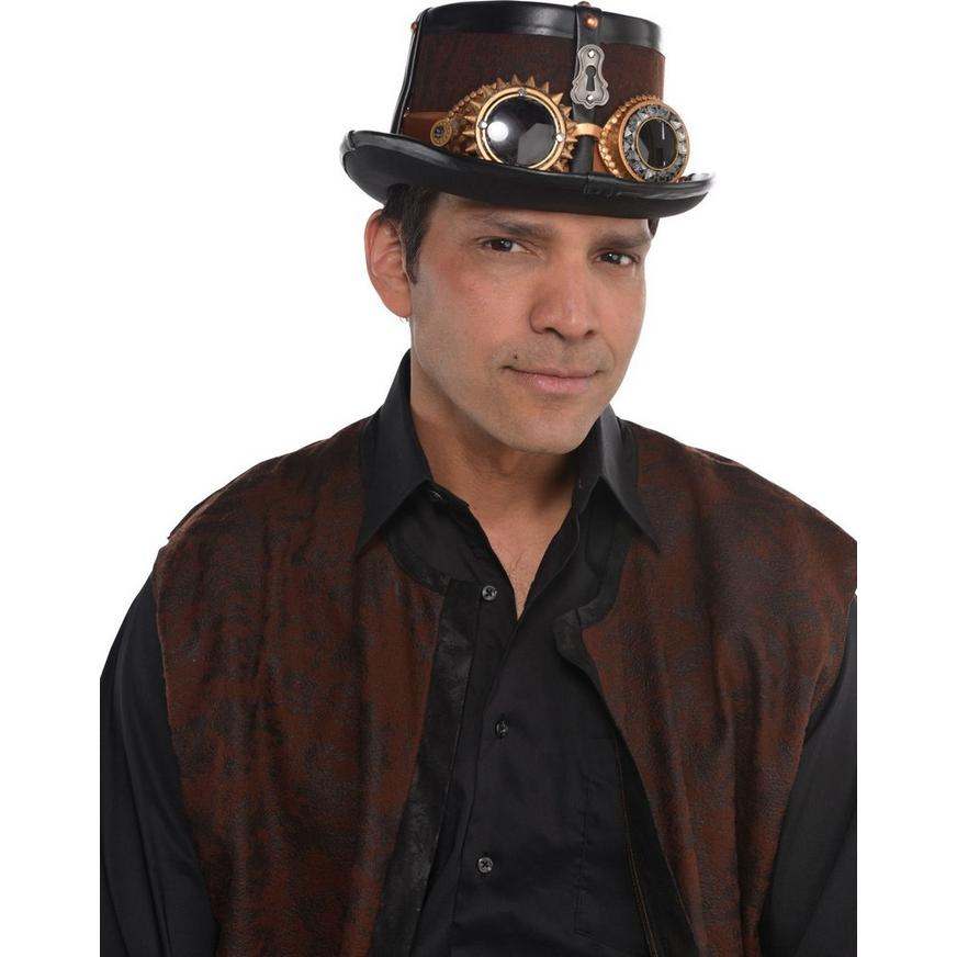 Details about    BLACK TOP HAT with Goggles Costume Striped Steampunk Large Men’s Gentleman 