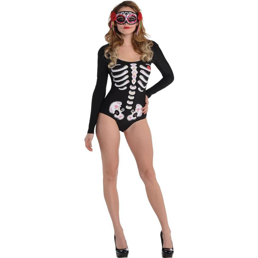 Ladies Skeleton Halloween Long Sleeve Bodysuit 
