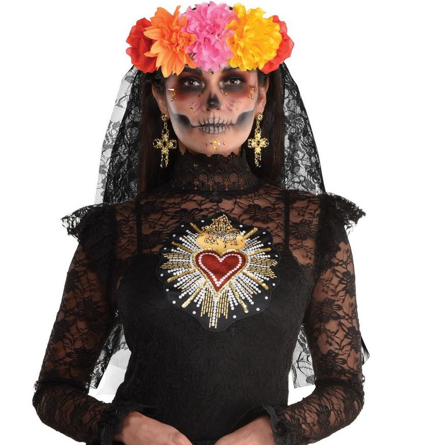 Dia de los Muertos Headband with Flowers and Veil Halloween & haunted house 