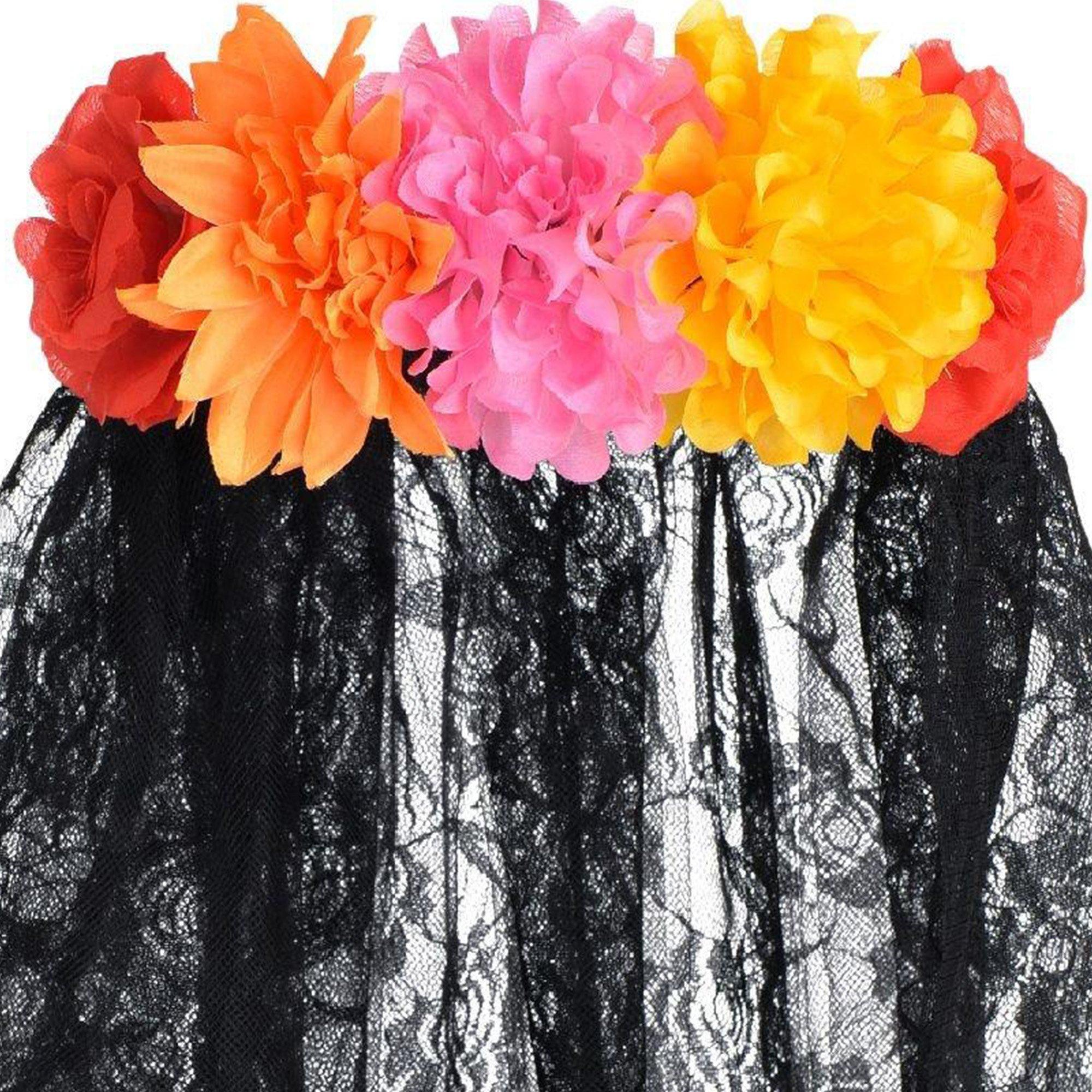 Floral Black Lace Veil - Day of the Dead