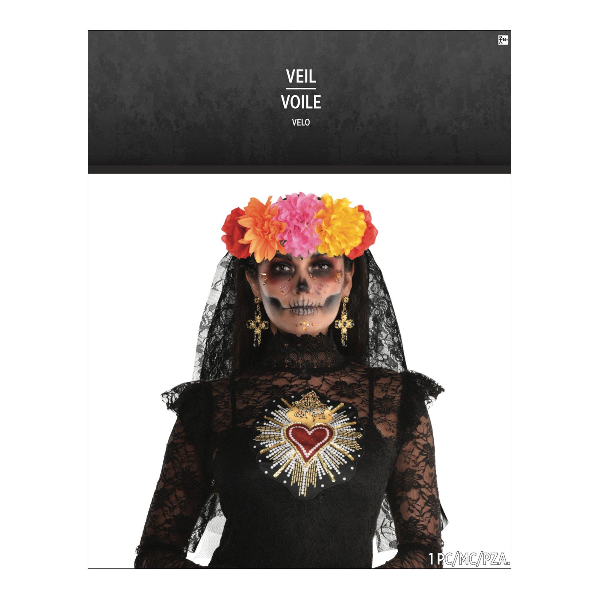 Floral Black Lace Veil - Day of the Dead