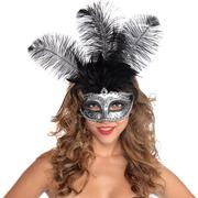 Silver Feather Dominance Masquerade Mask