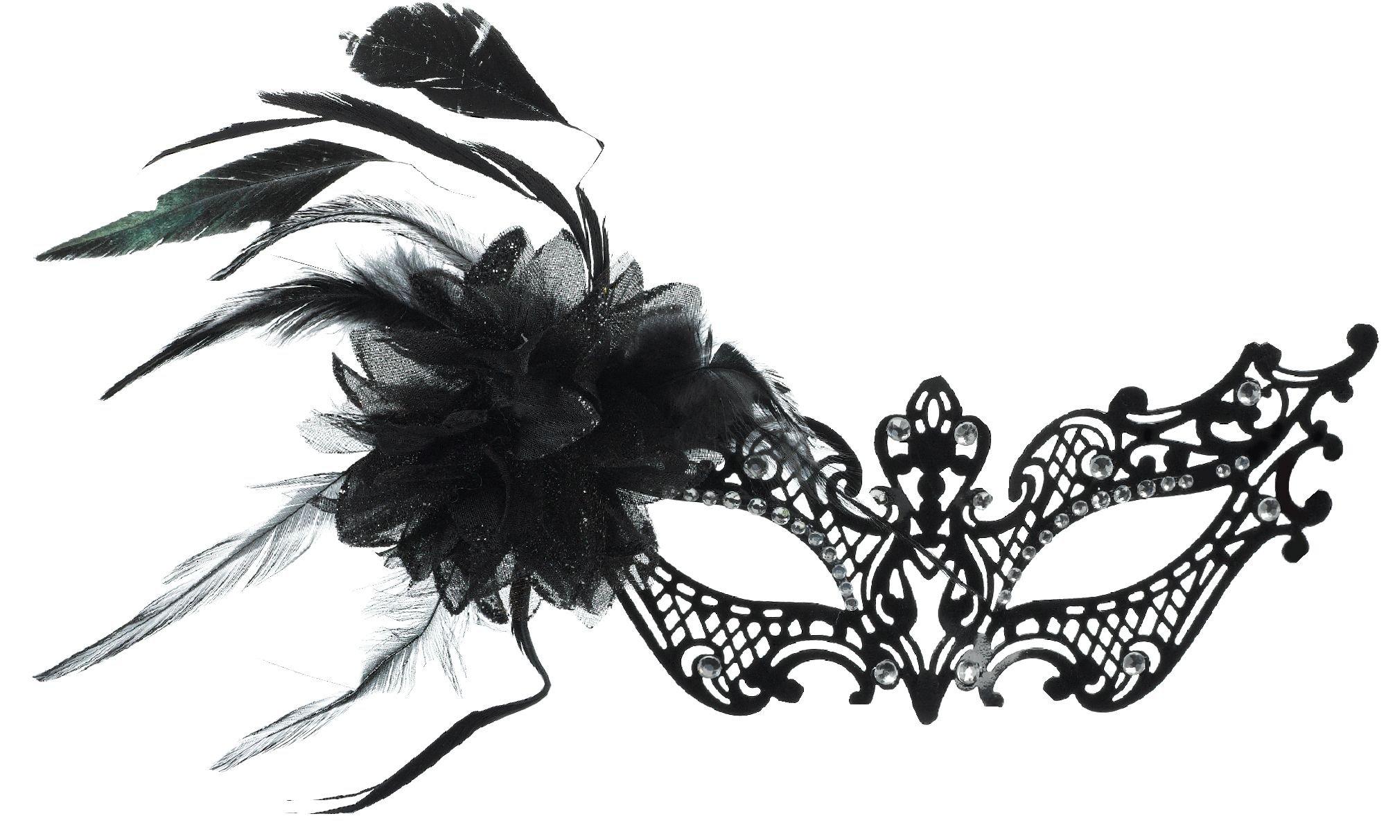 Black Filigree Feather Masquerade Mask