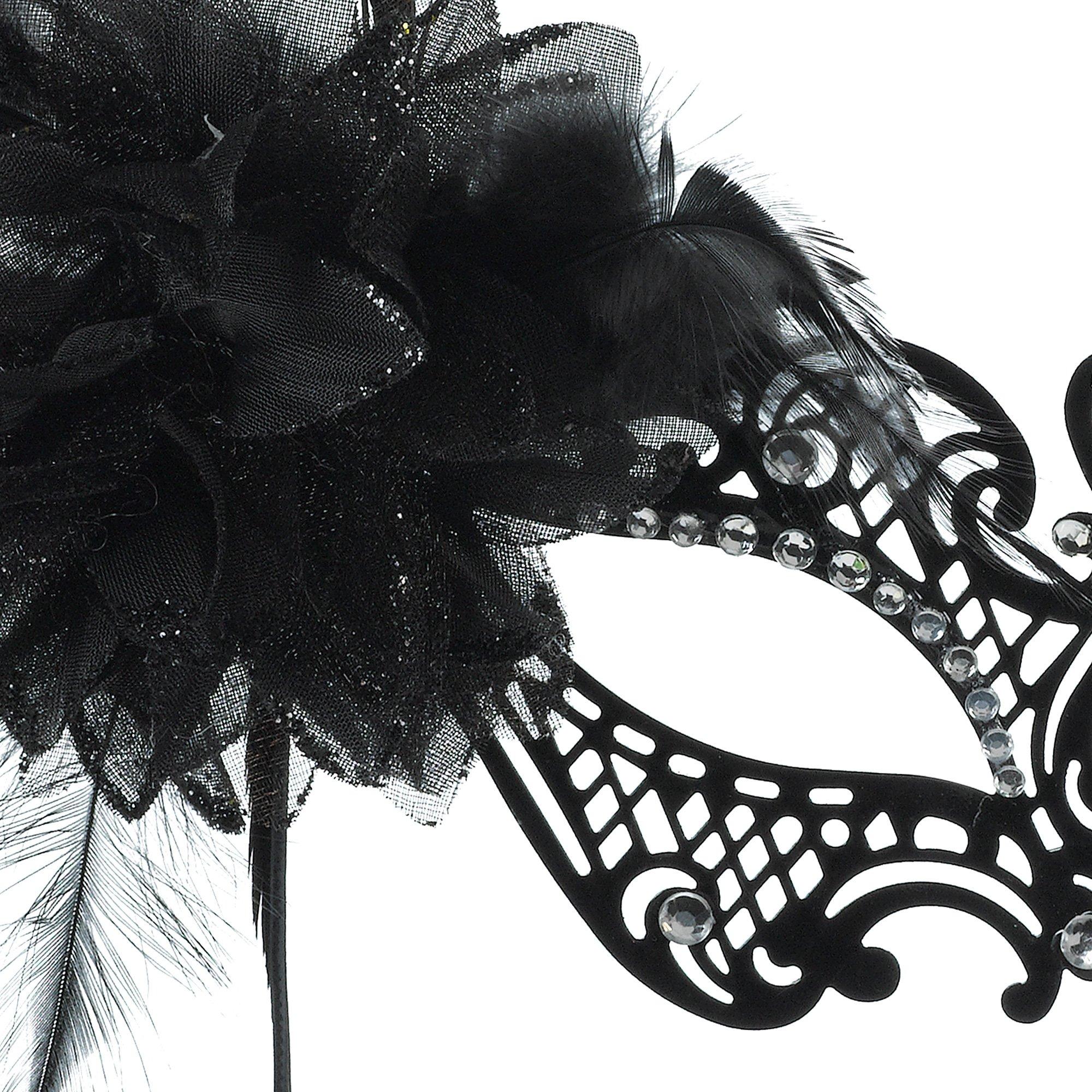 Black Filigree Feather Masquerade Mask