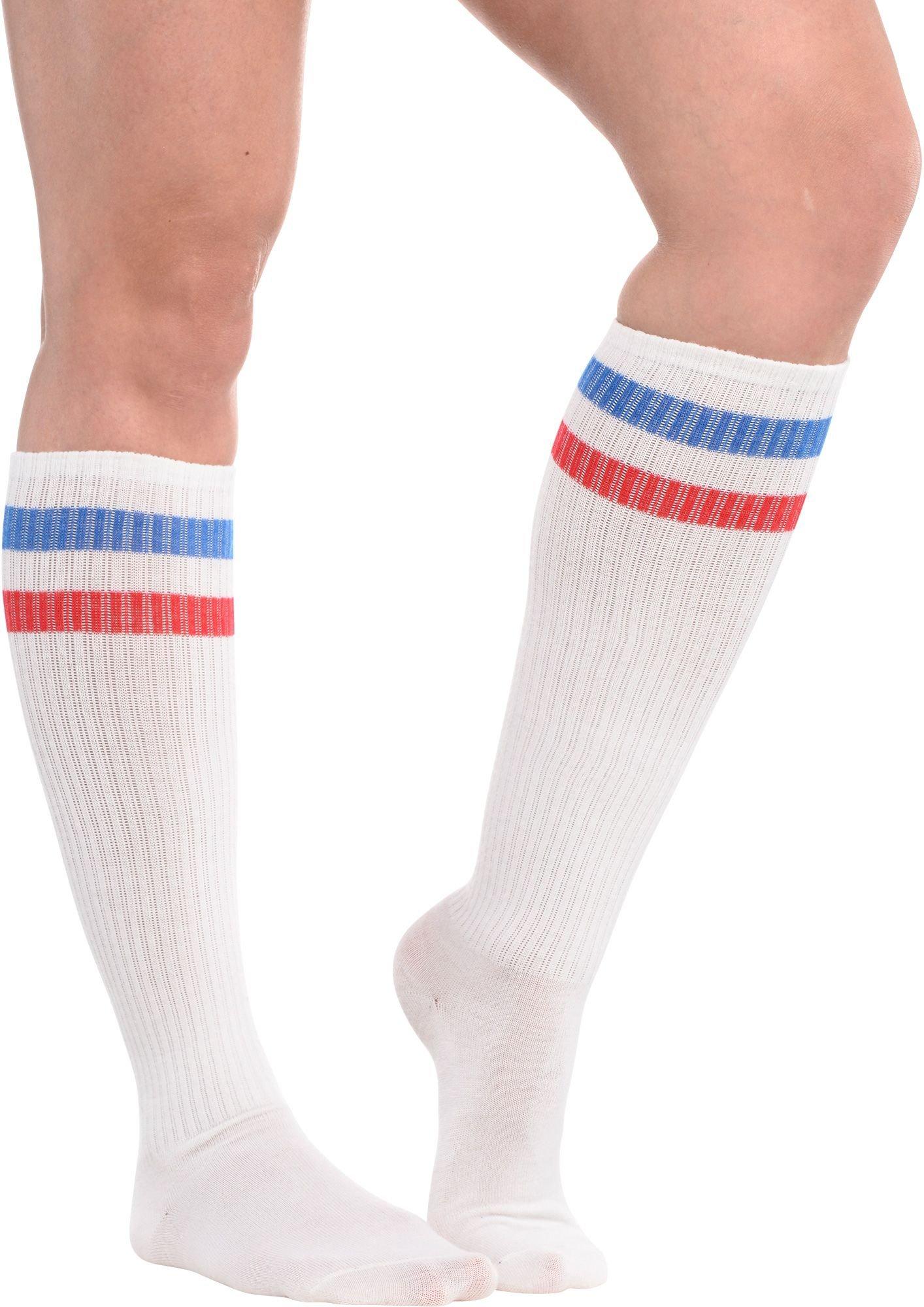 Leg Avenue Women's Athletic Striped Knee High Socks, White/Blue, One Size
