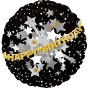 Happy Birthday Balloon - Prismatic Black, Gold & Silver 31in
