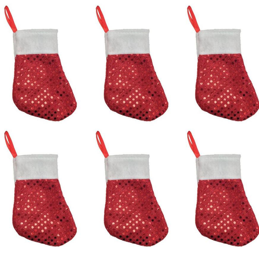 Sequin Red Mini Christmas Stockings 6ct
