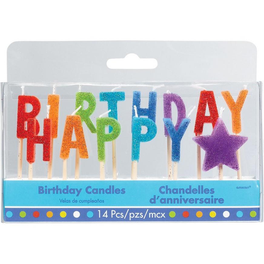 Glitter Multicolor Happy Birthday Toothpick Candle Set 14pc