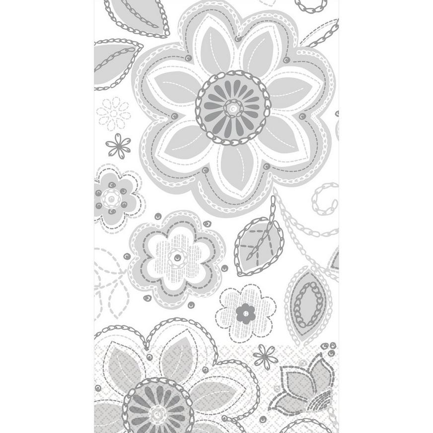 Silver Flower Embroidery Guest Towels 16ct