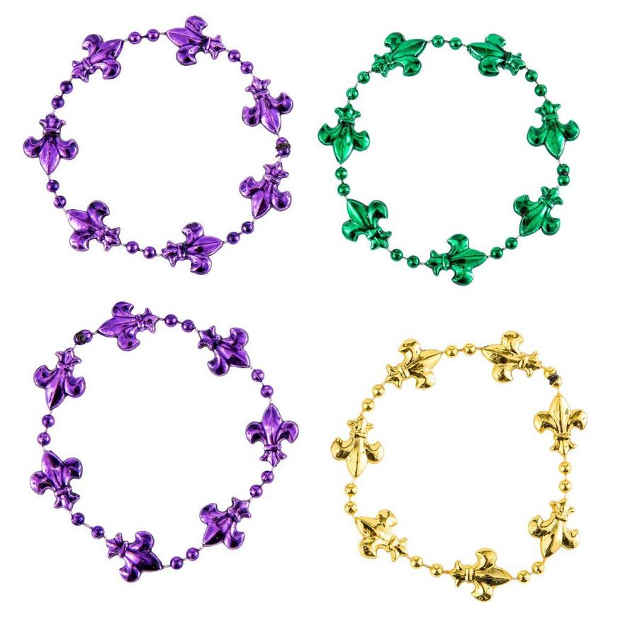 Fleur-de-Lis Mardi Gras Bead Bracelets 4ct