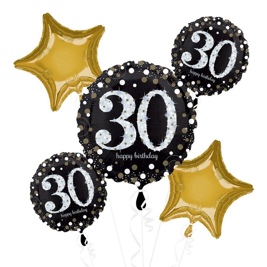 30th Birthday Balloon Bouquet 5pc - Sparkling Celebration