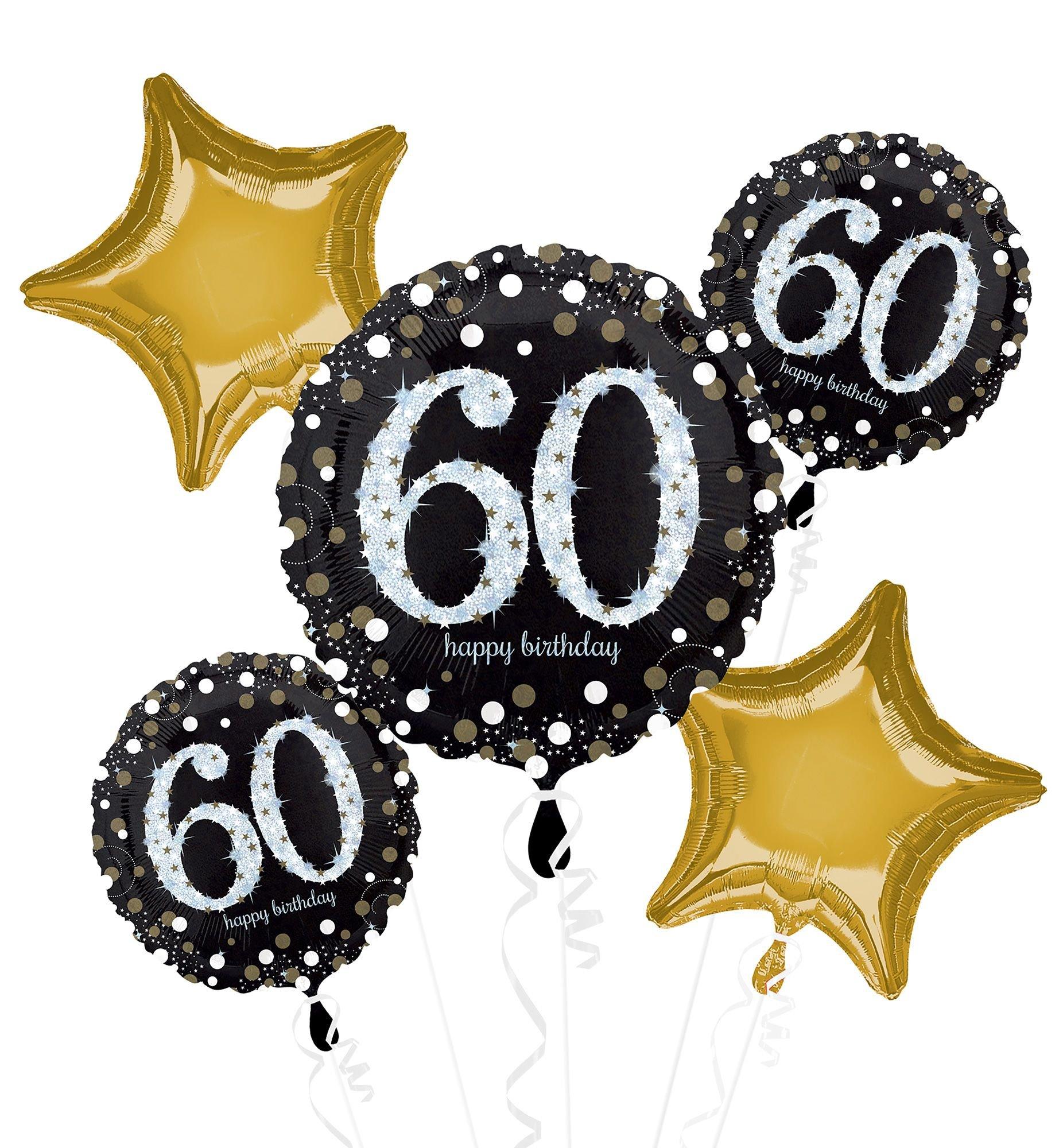 60th Birthday Balloon Bouquet 5pc - Sparkling Celebration