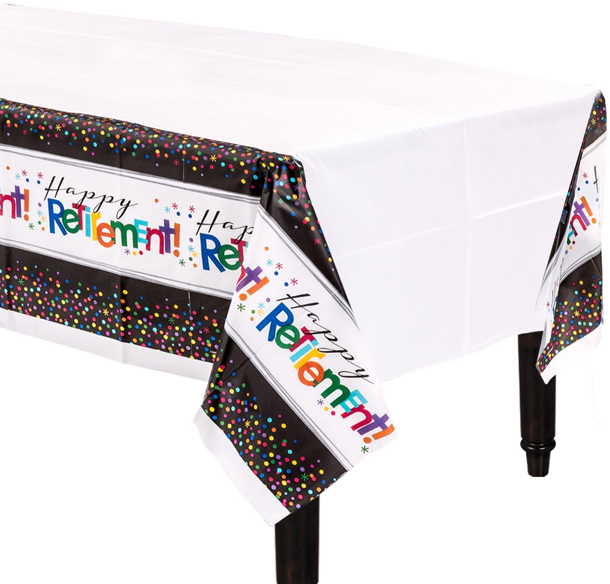 Happy Retirement Plastic Table Cover, 54in x 102in - Officially Retired