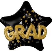 Graduation Balloon - 3D Black, Gold & Silver Star, 36in
