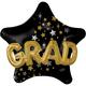 Graduation Balloon - 3D Black, Gold & Silver Star, 36in